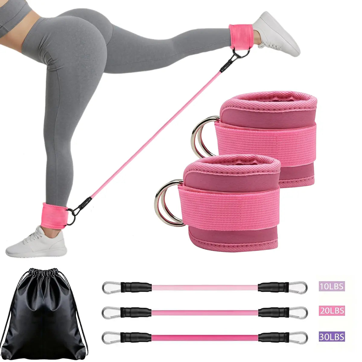 Adjustable Glute & Leg Resistance Band with Ankle Straps