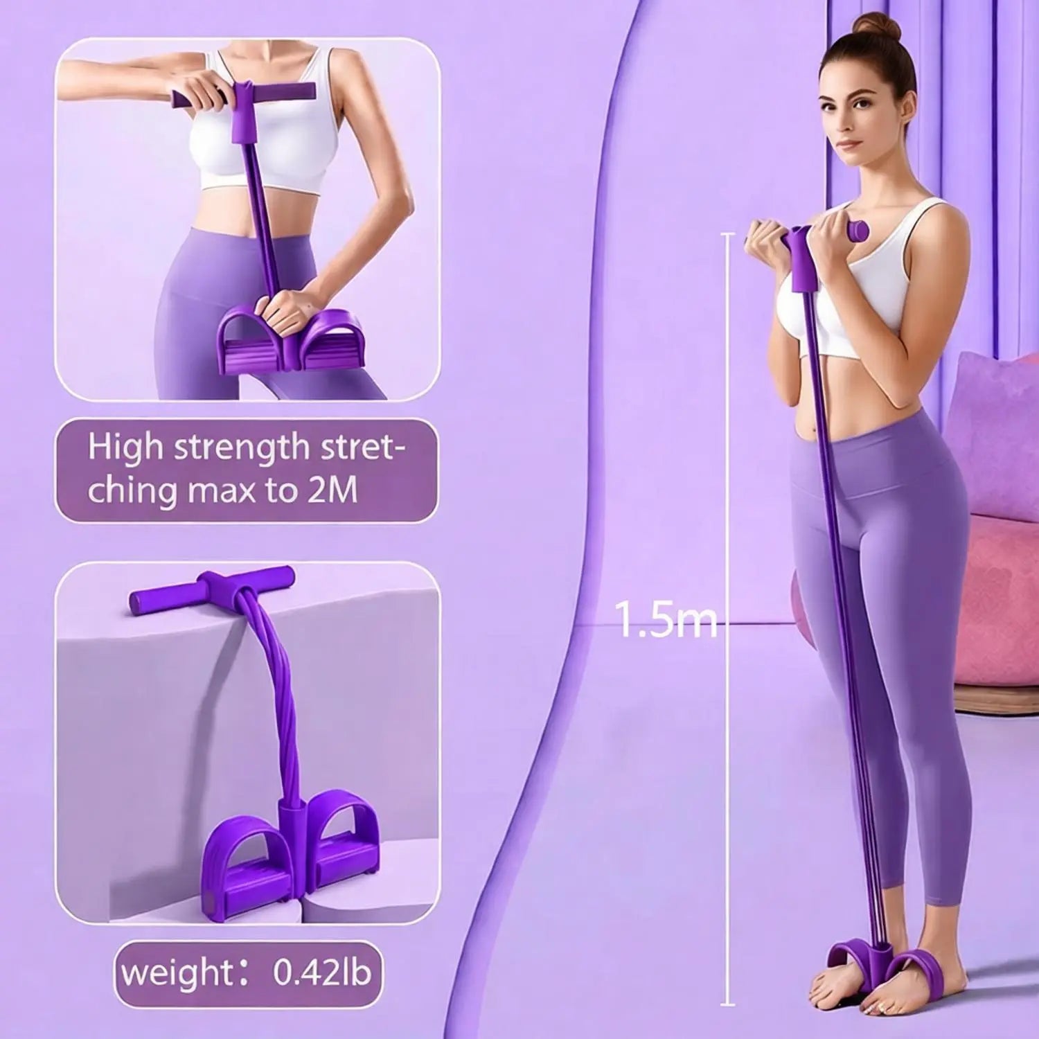 Multifunctional Elastic Tension Rope with 4 Tubes for Yoga and Home Fitness, Made of Natural Latex for Workout and Stretching