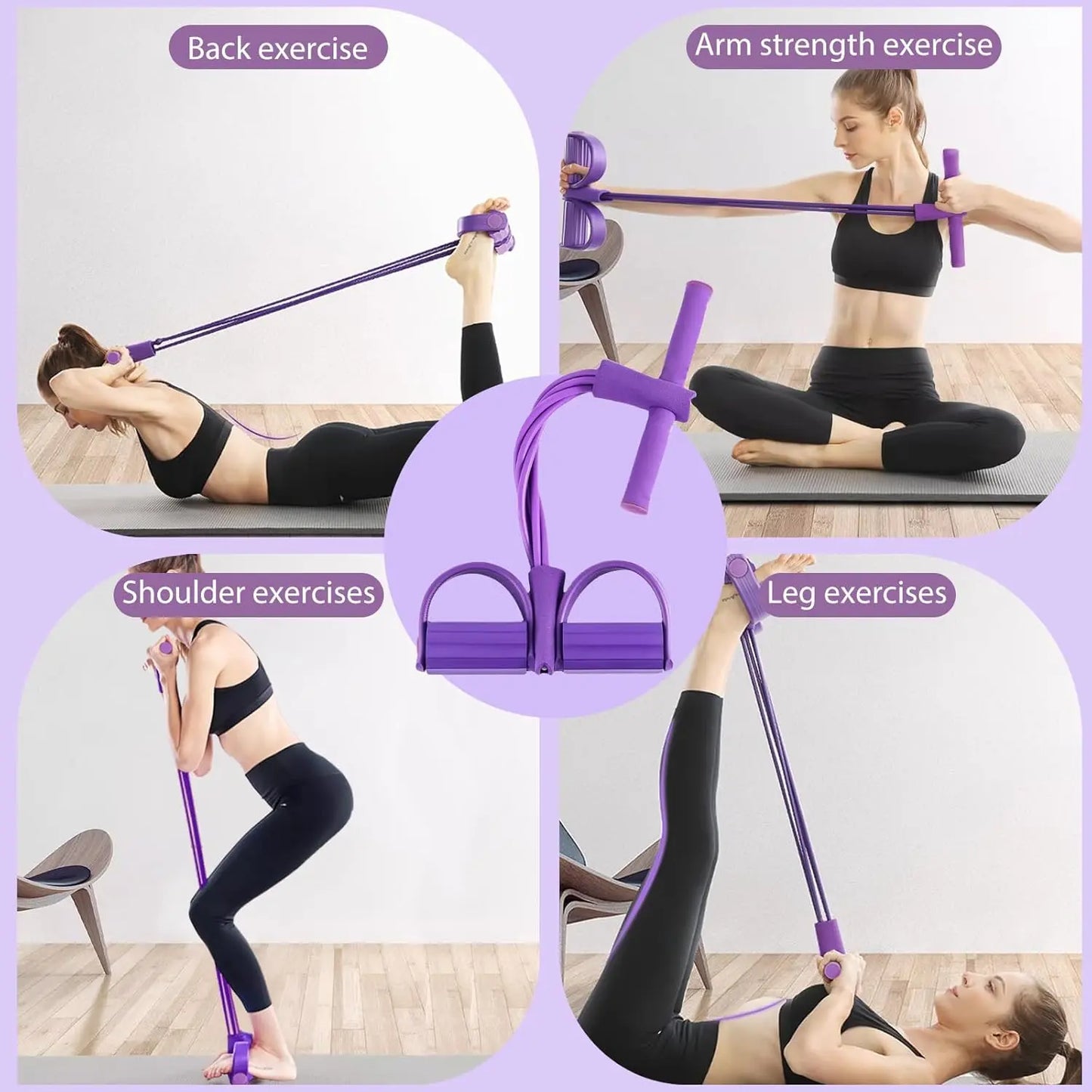 Multifunctional Elastic Tension Rope with 4 Tubes for Yoga and Home Fitness, Made of Natural Latex for Workout and Stretching